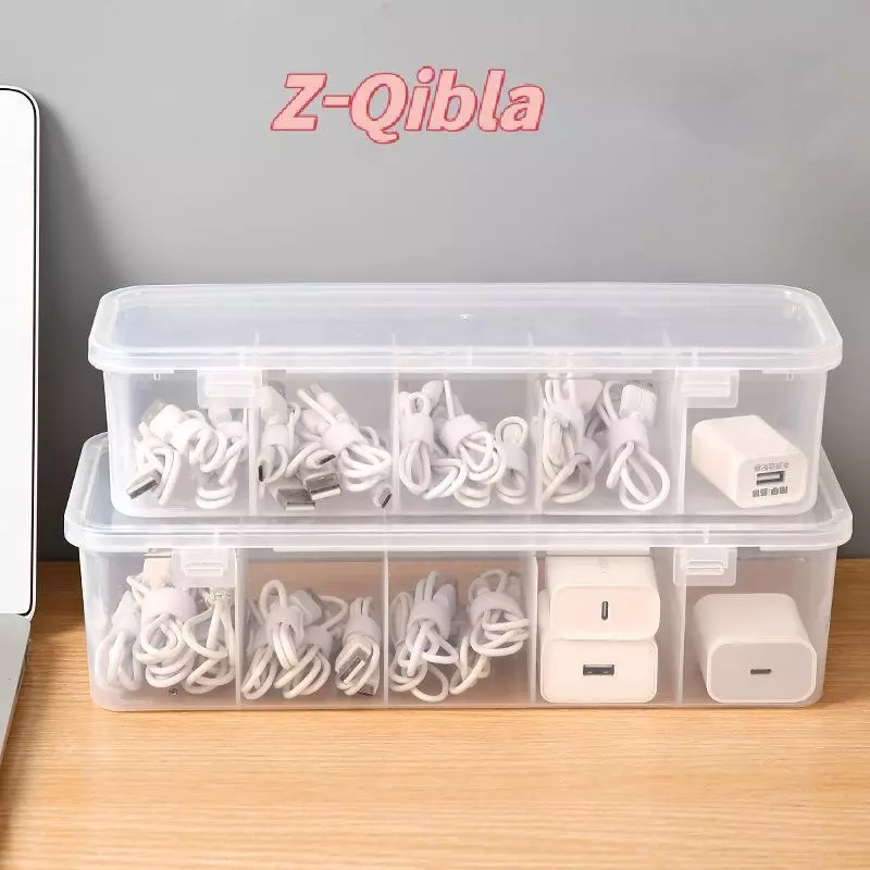 กล่องจัดระเบียบสายชาร์จ Z-Qibla-t แบบโปร่งใสพร้อมฝาปิด