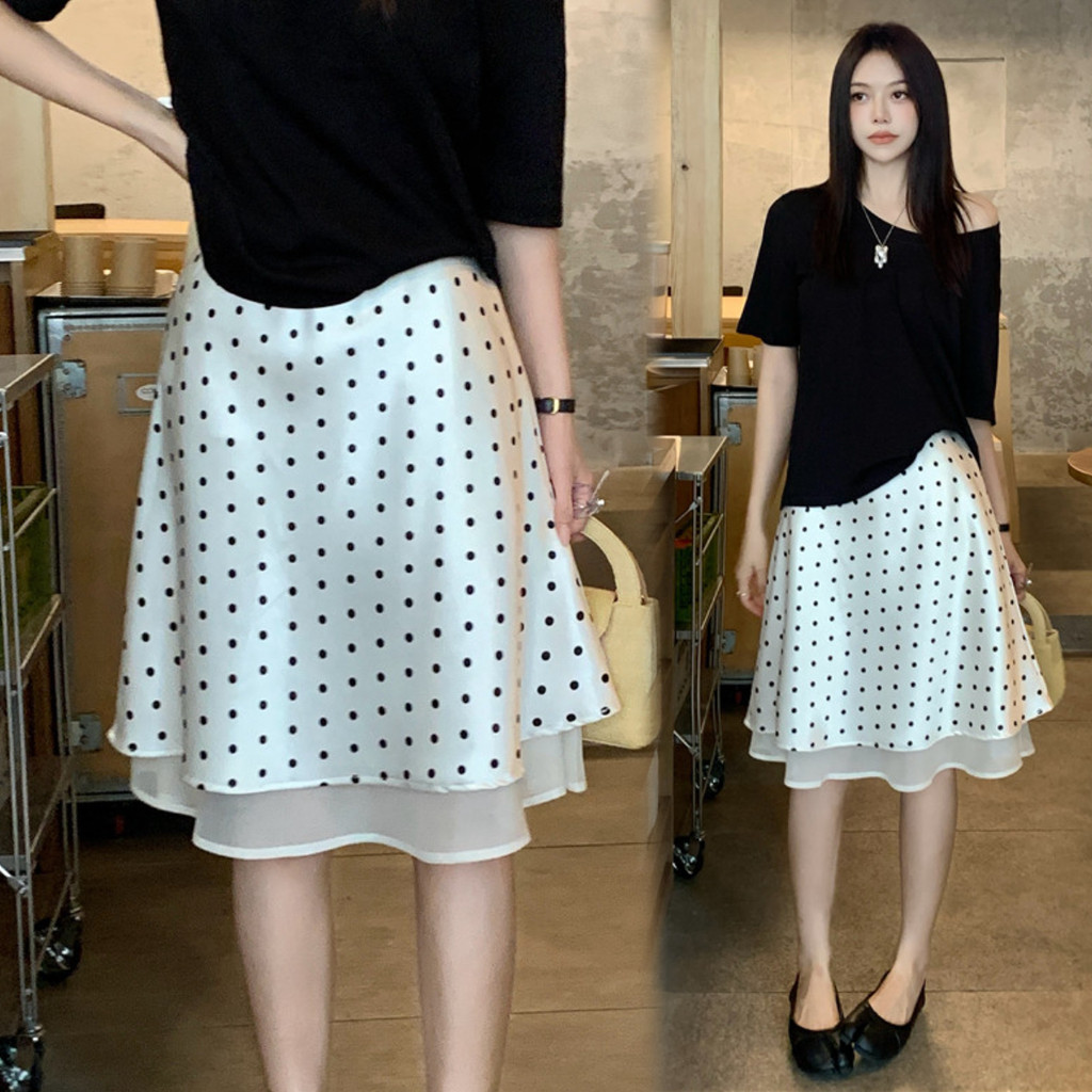 กระโปรง midi สไตล์เอวสูง ลายจุดซอฟท์ สำหรับฤดูร้อน 260331