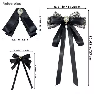 [Rui-t] ใหม่สีดําผูกโบว์เสื้อคอปก Pins คริสตัล Bowknot ริบบิ้นเข็มกลัดสําหรับผู้หญิงงานแต่งงานเนคไทอุปกรณ์เสริม