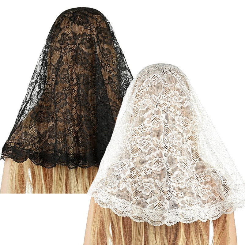 เจ้าสาวลูกไม้ Mantilla Veil มุสลิมโบสถ์ Veil สั้น Latin Shawl Veil-Xiaowangs Boutique
