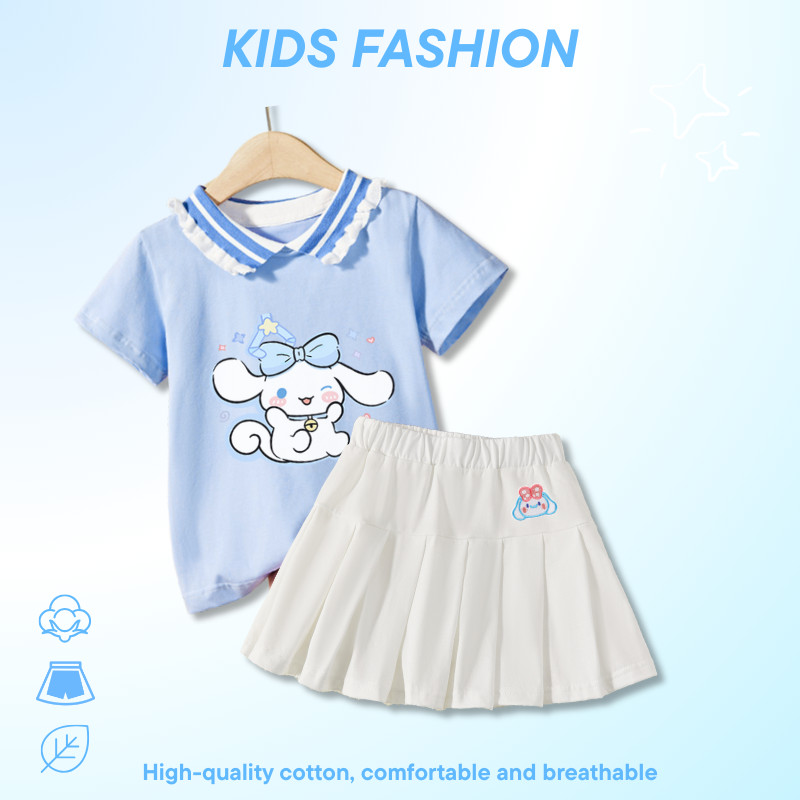 สาว เจเค ชุดน่ารักโปโลปก ซินนามอนโรล เสื้อยืดผ้าฝ้ายเย็บปักถักร้อยทุกการแข่งขันจีบกระโปรงปลอดภัยกางเกงเกาหลีชุดเด็ก2ชิ้น