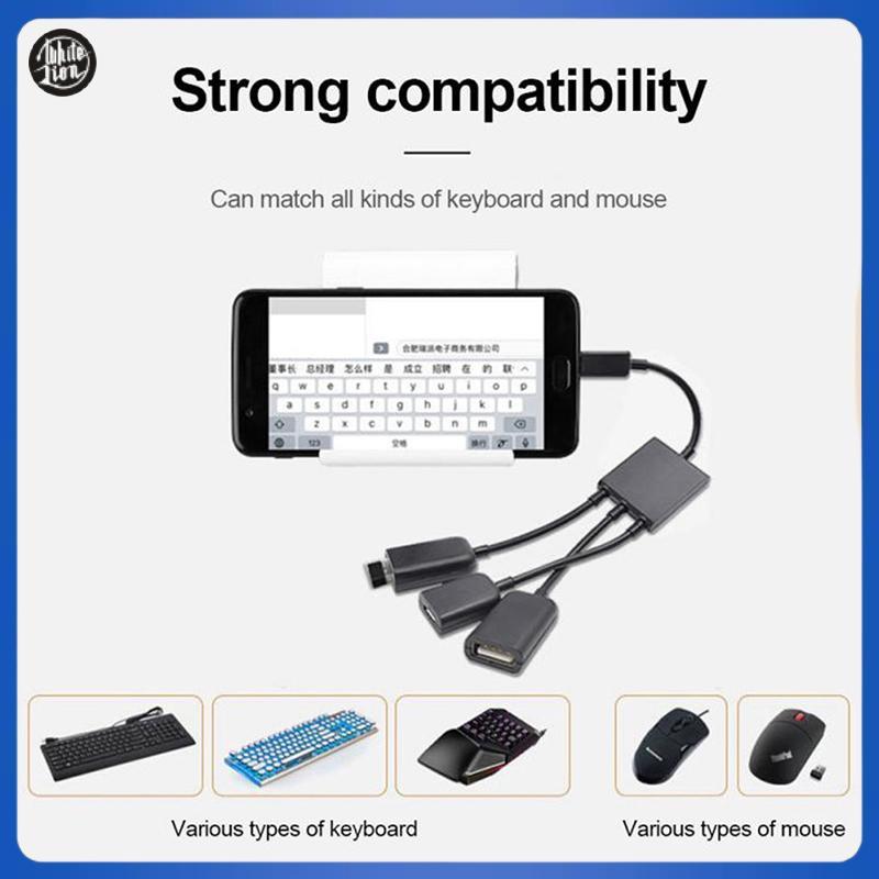 WL| 3in1 Micro USB ถึง 2 OTG 3 พอร์ต HUB สาย Splitter Micro-USB Type-C อะแดปเตอร์แปลงสําหรับแท็บเล็ต