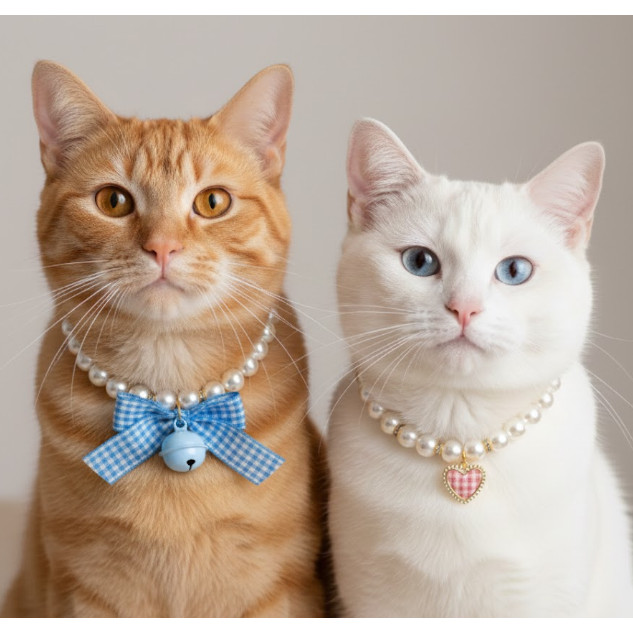 HDS Pearl Bow Pet Collar ปลอกคอแมวเจ้าหญิงน่ารักพร้อมริบบิ้นและกระดิ่งสร้อยคอปรับได้สําหรับแมวสุนัขข