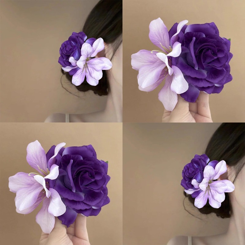 กิ๊บดอกกุหลาบสีม่วง ทันสมัยสำหรับผู้หญิง พร้อมใช้งานเป็นอุปกรณ์แต่งผม – โปรปัง