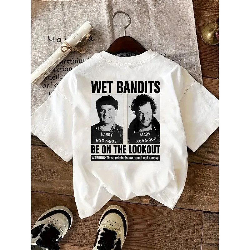 สไตล์เกาหลี国 2026ShortSleeve WET BANDITS Two Criminals Photo (HRY และ MARV) แฟชั่นสตรีเสื้อยืดลําลอง