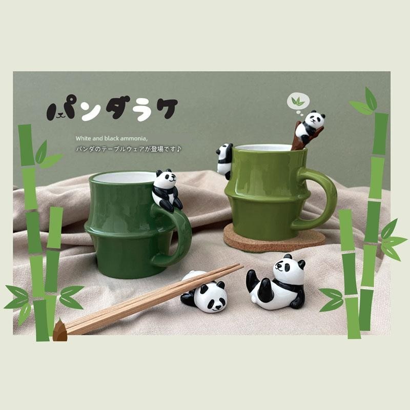 แก้วน่ารัก แก้วน่ารักๆ ญี่ปุ่นแท้ Decole Panda ไม้ไผ่ถ้วยเซรามิกน่ารักที่วางตะเกียบในสต็อก