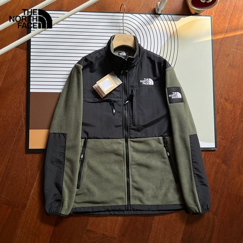 เสื้อแจ็คเก็ตผู้ชาย TNF ดีไซน์_patchwork_พร้อมปักโลโก้ยืนคอปก