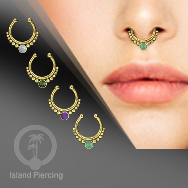 เจาะจมูก Septum ปลอมด้วยหินแท้ สีทอง Septum Jewelry Nose Piercing