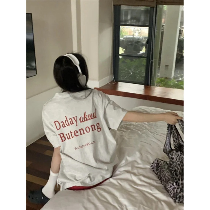 COD [220g Precision Combed Pure Cotton] เสื้อยืดแขนสั้นพิมพ์ลายผู้หญิงหลวม Slimmer ดู All-Match Top 