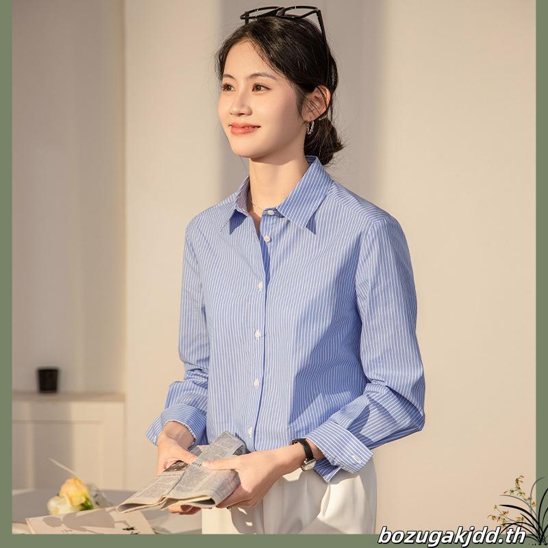 Chanan☘️เสื้อเชิ้ตแขนยาวคอปกลายริ้ว ผ้าOxford พรีเมียม ผ้านิ่มสบาย ใส่ทำงาน ใส่ได้หลายโอกาว มี6สี รุ