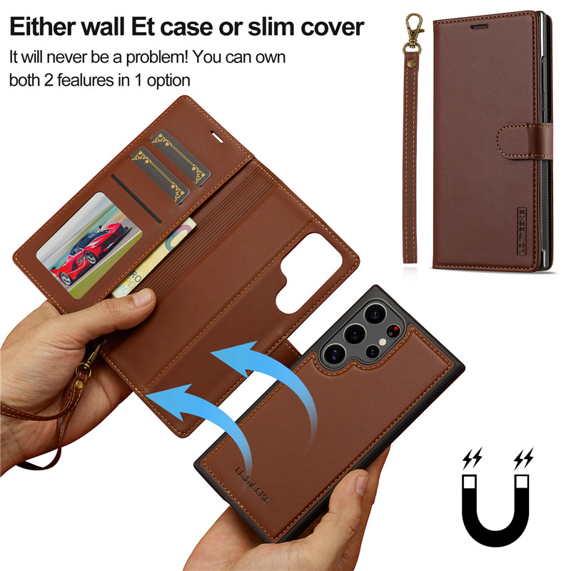 Strong แม่เหล็กแยกหนังสําหรับ Samsung S26 S25 S24 S23 S22 ultra/plus/fe S25 EDGE s21fe High end frosted anti drop เคสโทรศัพท์ธุรกิจการ์ดฝาครอบ SHELL