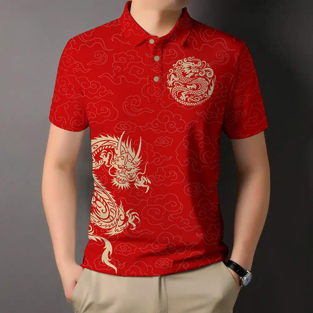 เสื้อโปโลปีมังกรมหาชน สีแดง ทรงเข้ารูปรัดตัว สำหรับใส่ลำลองและเป็นของขวัญปีใหม่ ราคา ถูกที่สุด ดีลบีเคเค แกลเลอรีภาพที่ 3