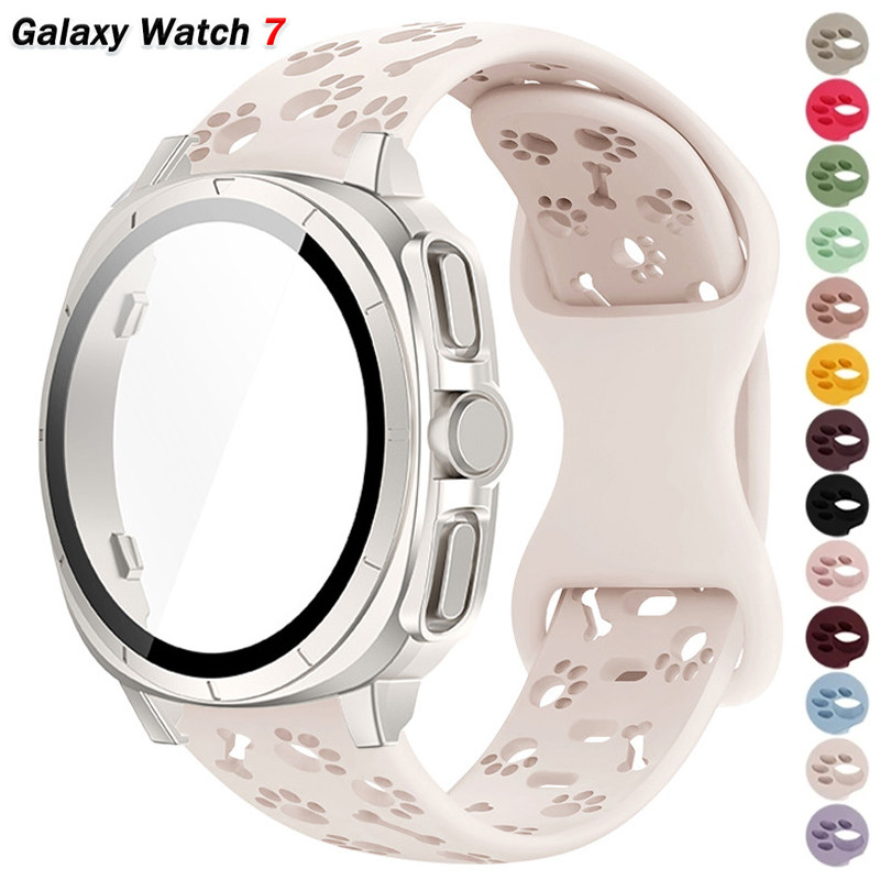 2in1 หน้าจอ + สายซิลิโคนสําหรับ Samsung Galaxy Watch 7 44 มม.40 มม.Soft Sport Band สําหรับ Galaxy Wa