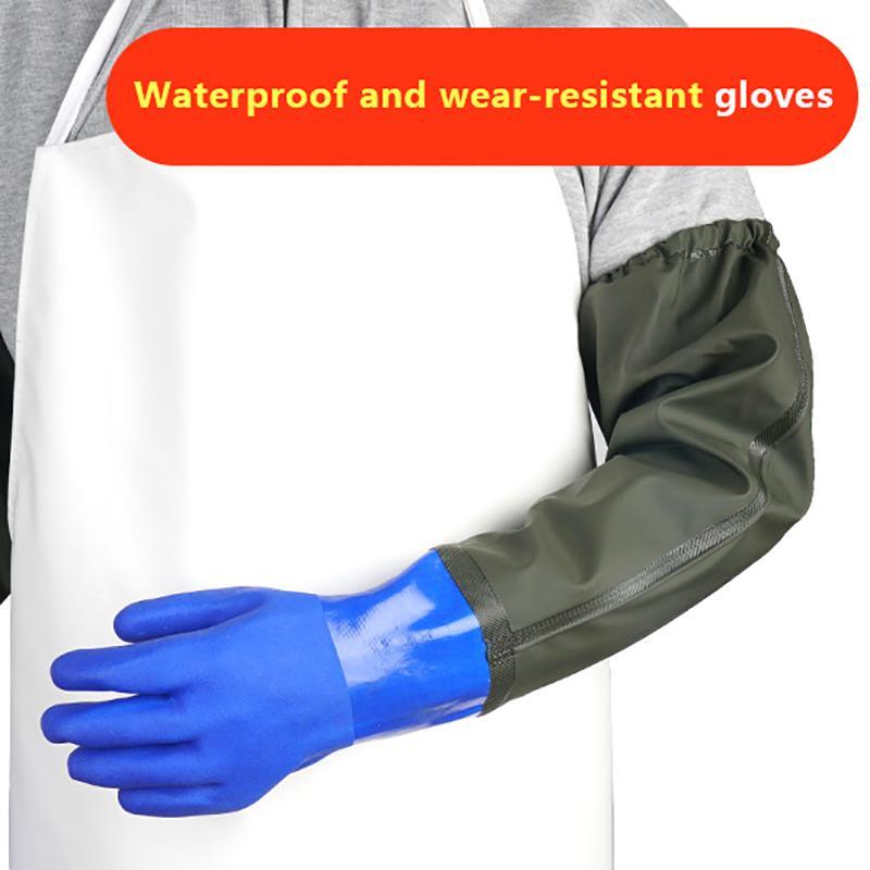 Bbth 1 คู่ยาวกันน้ําท่อระบายน้ําทําความสะอาดถุงมือสารเคมีถุงมือ PVC Reusable Heavy Duty ถุงมือยางยาว