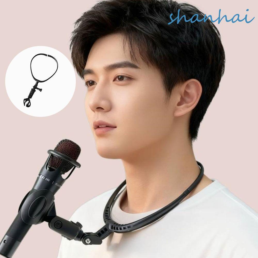 SHANHAI ที่วางไมโครโฟนแบบคอ, ปรับตั้งค่าง่ายแขวนขาตั้งไมค์, สเตย์รั้งที่มั่นคงมืออาชีพสะดวกวงเล็บไมโครโฟนสดสตรีมมิ่ง