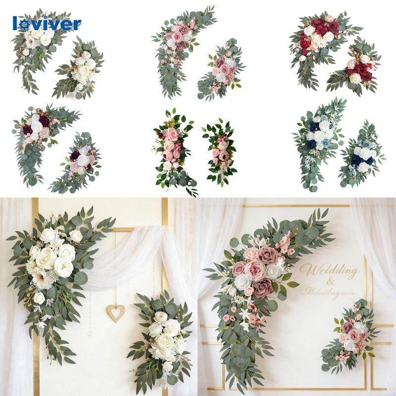[Loviver] 2 ชิ้นดอกไม้ Swag ฉากหลังงานแต่งงานพวงหรีดดอกไม้ประดิษฐ์ Swag สําหรับรถยนต์งานแต่งงาน