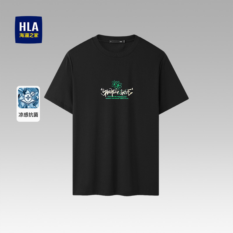 HLA/แฟชั่นผู้ชายแขนสั้นพิมพ์รูปใหม่รอบคอครึ่งแขนด้านบน