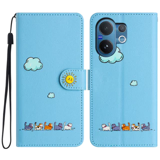 เคส Case for Vivo Y31 Y21d Y39 Y29 Y29s Y19s Y04 Y04s Y03 Y03t Y18 Y18s Y28 Y28s Y38 วีโว่ V60 V50 Lite V40 Pro V30 V30e V29 5G เคสโทรศัพท์หนังฝาพับพร้อมช่องใส่บัตรสําหรับ Cartoon Cats Wallet PU Leather Cover With Card Slots Soft TPU Shell Hand Strap KTM