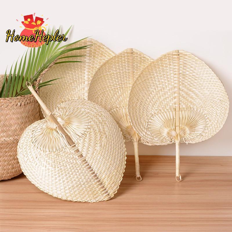 HomeHepler Pushan Arts Hand Made Fan Peach Shaped Bamboo Fan Summer Cool Air Fan DIY ใหม่