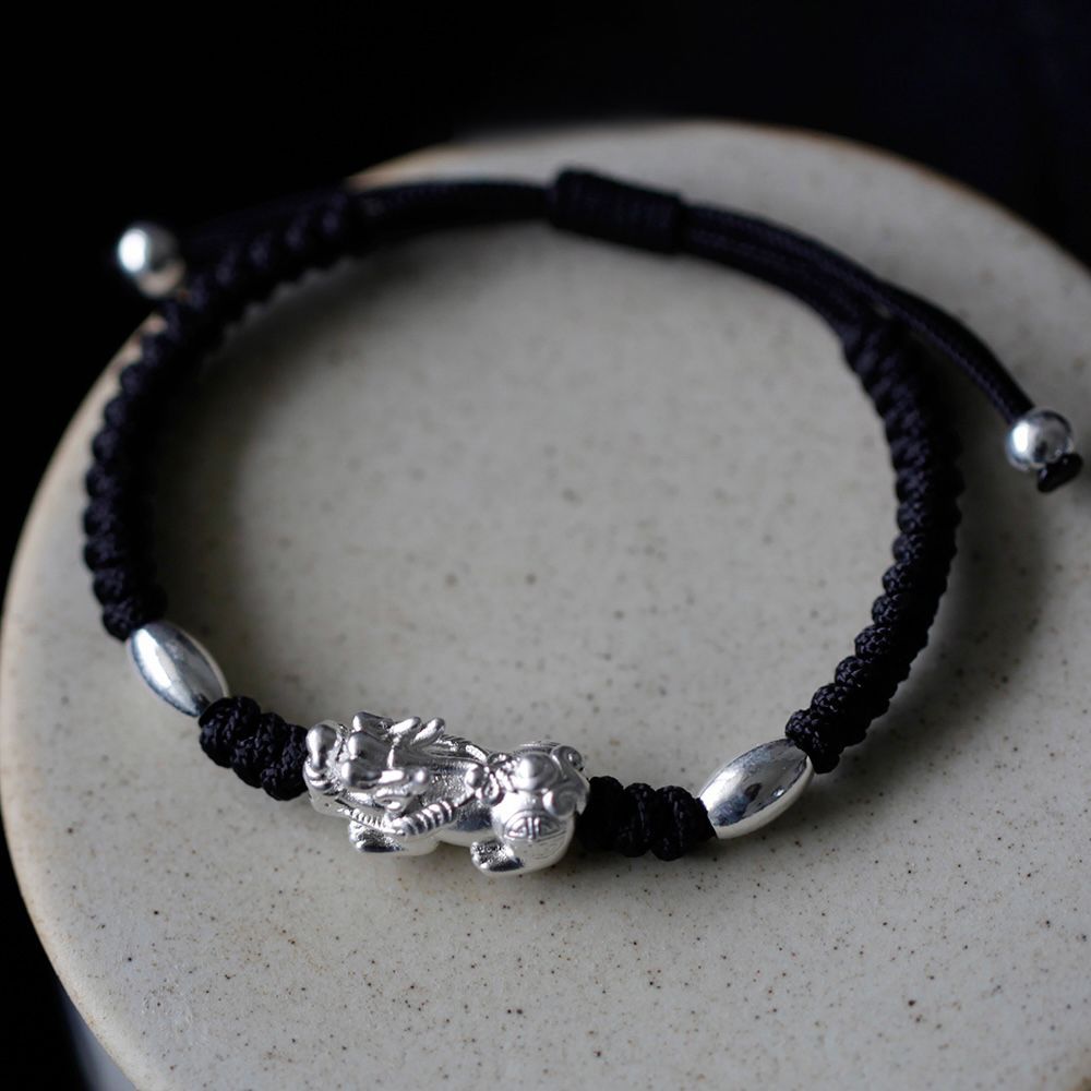 Hot Sale#Lucky Little Pixiu Double Good Luck Original Design Pure Silver999Bracelet Men's and Women'