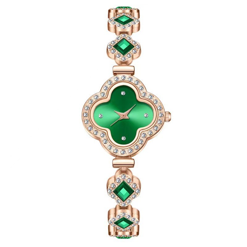 นาฬิกาผู้หญิง Four-Leaf Clover สร้อยข้อมือแฟชั่นนาฬิกาควอทซ์มรกตนาฬิกาสุภาพสตรี