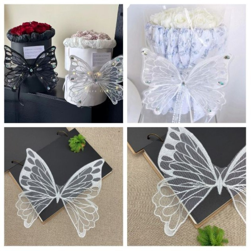 Aesthetic Butterfly Cake Topper: ปีกลูกไม้สีดําพร้อม Rhinestones สําหรับ Y2K, Dark Coquette & Birthd