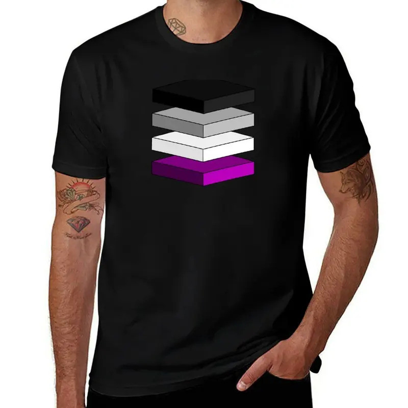 ทีเชิ้ต ASEXUAL เสื้อผู้ชาย เสื้อผ้าฝ้ายสบายๆ ผู้ชาย PRIDE ธงผู้ชาย เสื้อ GEOMETRIC หนัก เสื้อกราฟิก