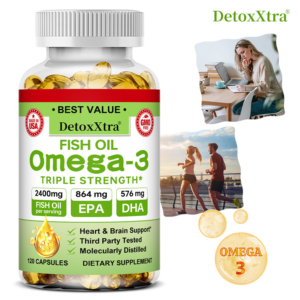 DetoxXtra Triple Potency Omega-3 Fish Oil 120 แคปซูล อุดมไปด้วย 864 mg EPA และ 576 mg DHA รองรับระดั