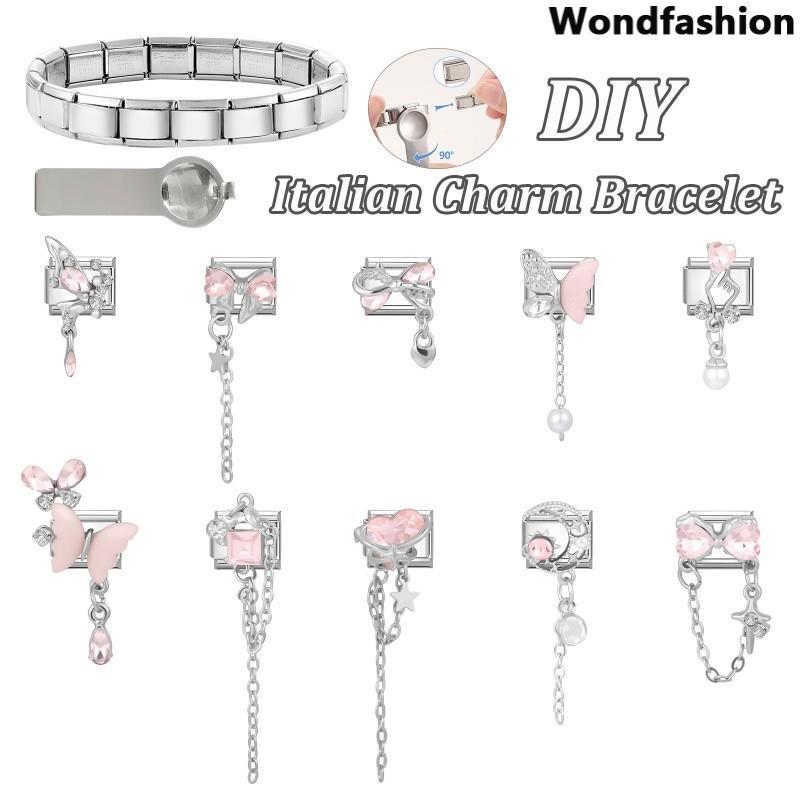 Moon Sun Tassels อิตาเลี่ยน Charm สร้อยข้อมือ Fit 9 มม.สร้อยข้อมือสแตนเลส DIY เครื่องประดับทําอุปกรณ์เสริม Retro บุคลิกภาพโมดูลสร้อยข้อมืออุปกรณ์เสริม
