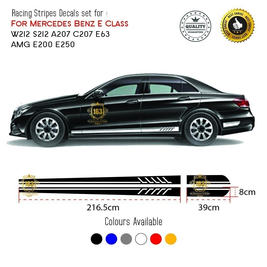 AMG Stripes สติกเกอร์ 3 สําหรับ Mercedes Benz E Class W212 S212 A207 C207 E63 AMG E200 E250auto ชิ้น