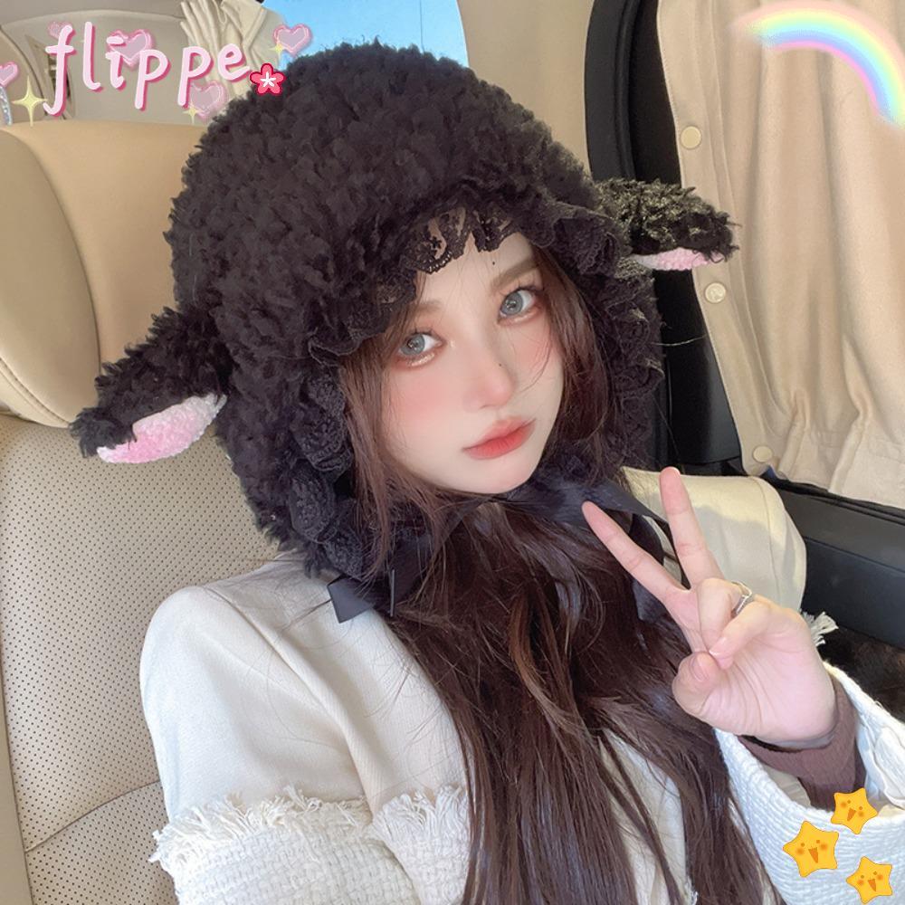 หมวกปุยหนังแกะนุ่ม ดีไซน์หูแกะน่ารัก เหมาะสำหรับการสวมใส่ทั้งในและนอกสถานที่