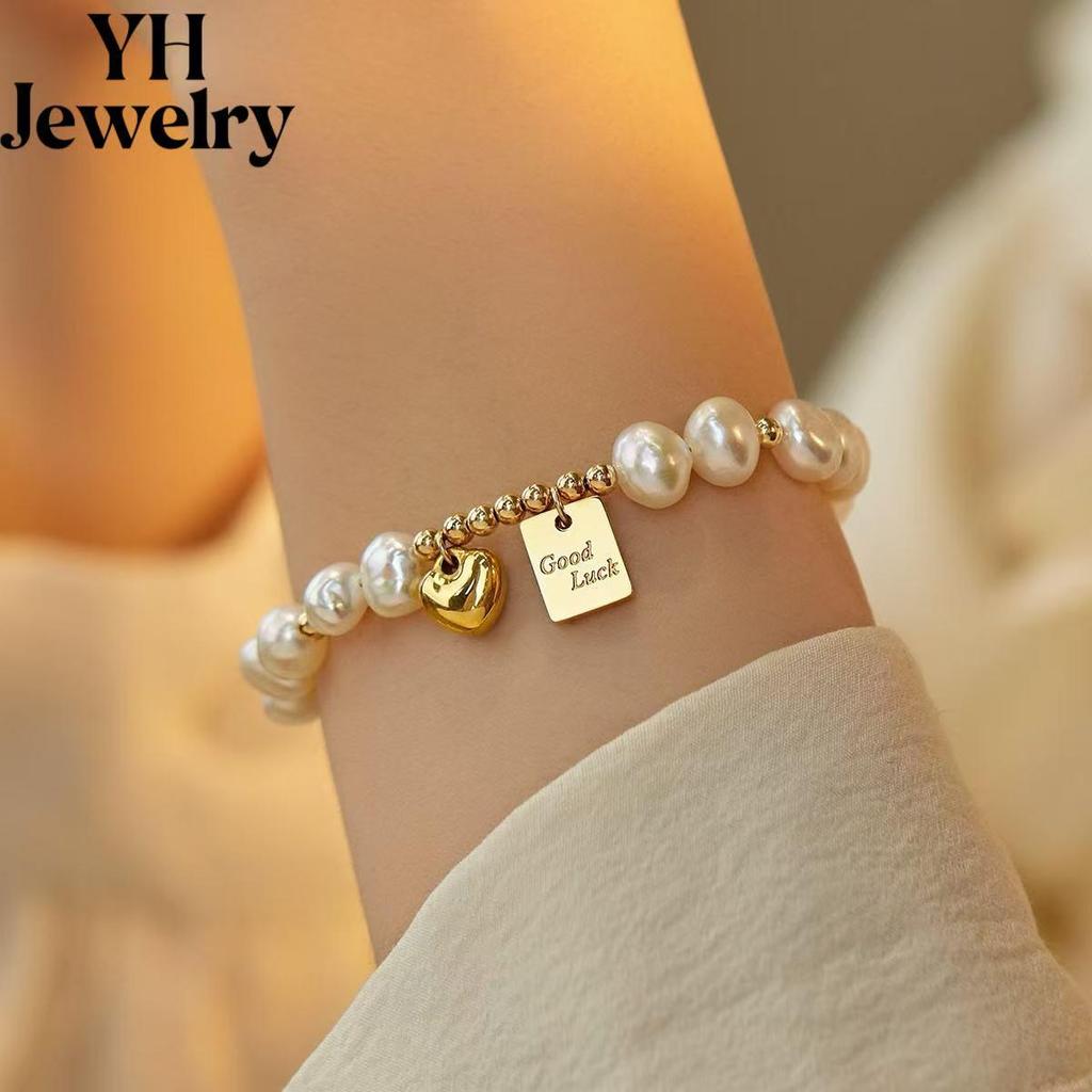 YH Fashion Heart Good Luck Pearl Bracelet Accessories สําหรับผู้หญิง