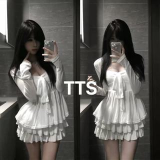 TTS🔥 ชุดเสื้อคาร์ดิแกนสายเดี่ยวสีขาวบริสุทธิ์สไตล์เกาหลีสำหร…