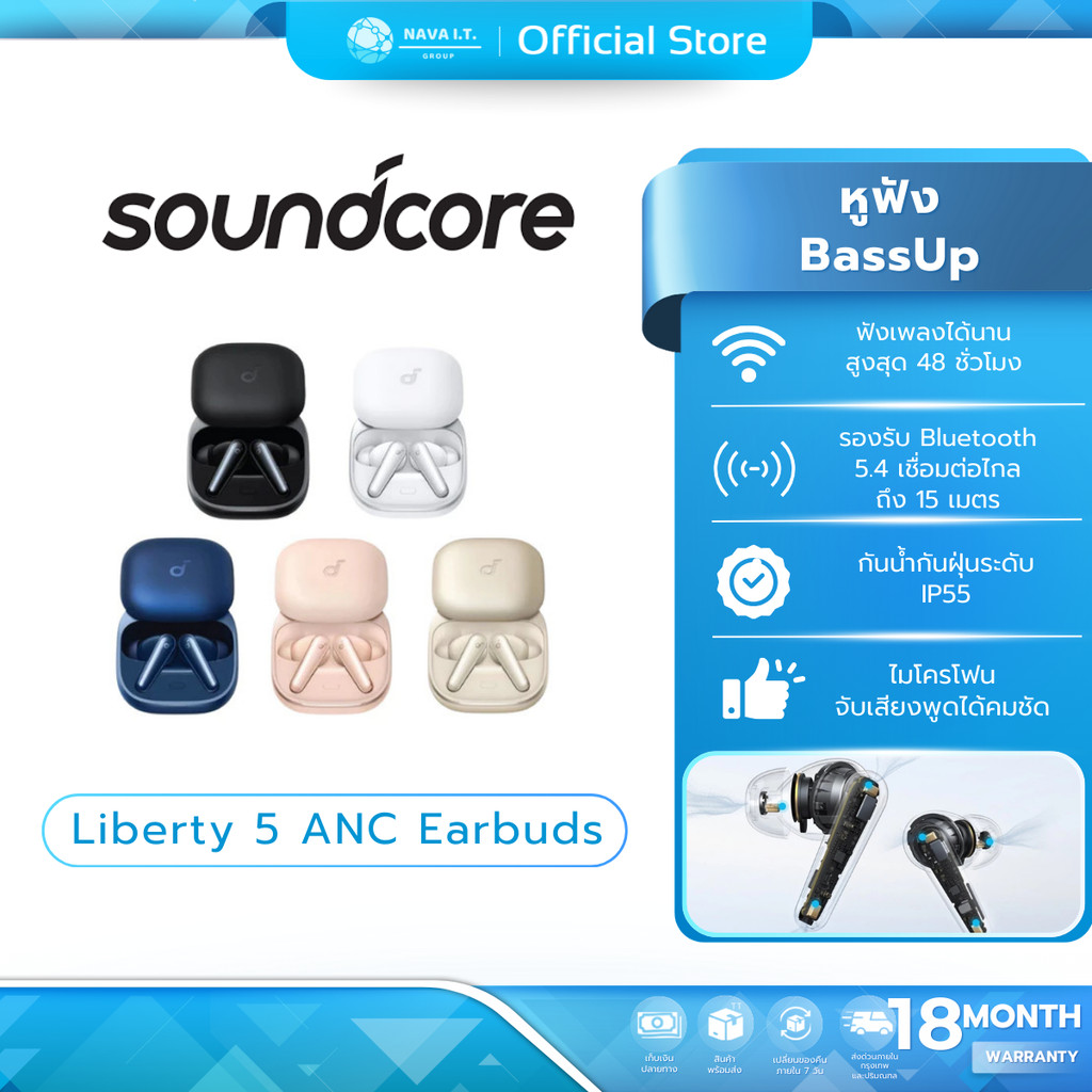 (มีส่งด่วน) Soundcore by Anker Liberty 5 ANC หูฟังไร้สาย Bluetooth 5.4 Earbuds Adaptive Noise Cancellation 3.0