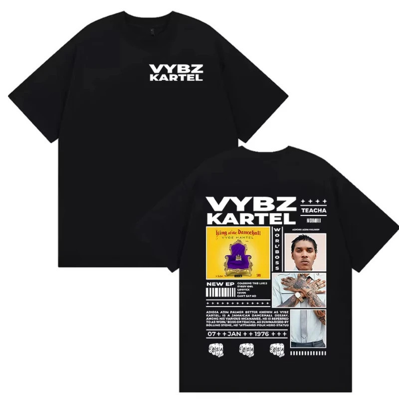 Rapper Vybz Kartel Tour อัลบั้มใหม่ Hip Hop Tee Gothic เสื้อยืดแขนสั้นผู้ชายแฟชั่นคุณภาพผ้าฝ้ายเสื้อ