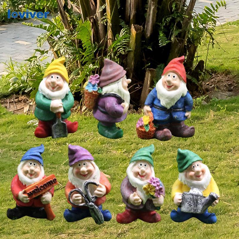 [Loviver] Gnomes Fairy Garden Accessories ตุ๊กตาเรซิ่นตกแต่งกลางแจ้งเครื่องประดับสําหรับบ้านสวนและ F