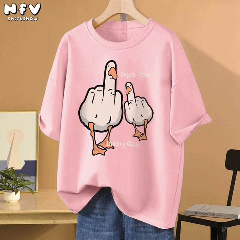 NFV เสื้อยืดคอกลมแขนสั้น✨แฟชั่นสไตล์เกาหลี ผ้าคอตตอน ลายเป็ด ผ้านิ่ม ขนาดใหญ่หลวม 100% Cotton t-shirt YG255 - รูปที่ 4