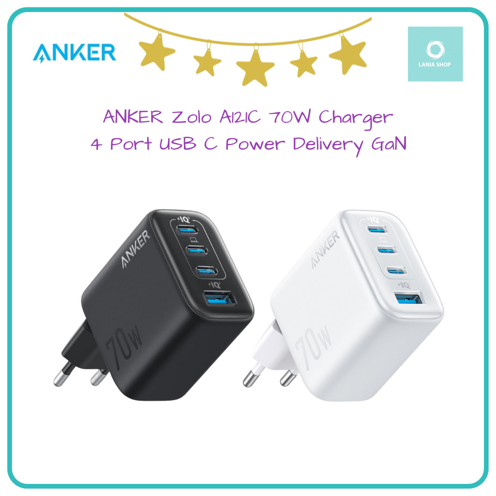 ANKER Zolo A121C 70W Charger 4 พอร์ต USB C Power Delivery GaN PPS Fast Travel แล็ปท็อปโทรศัพท์ iPhon