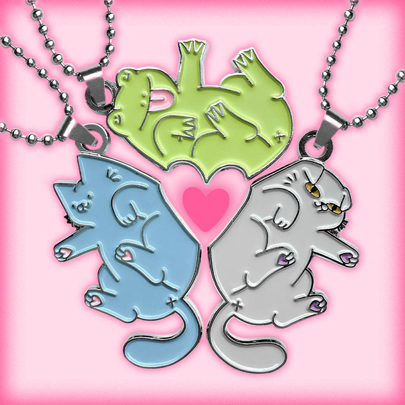 Chain bbf One Piece จี้คู่ Original Shipping Niche Set Cat Love Heart สร้อยคอสีฟ้า FRT8