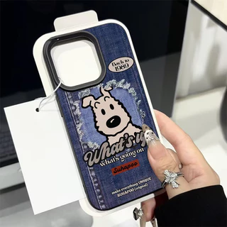เคสหนังลายสุนัขคู่รักสุดเท่ ลายกระต่าย สีเทียนชินจังสำหรับ IPhone 16 11 13 15 12 14 Pro Max XR XS X Max 16 15 7 8 Plus