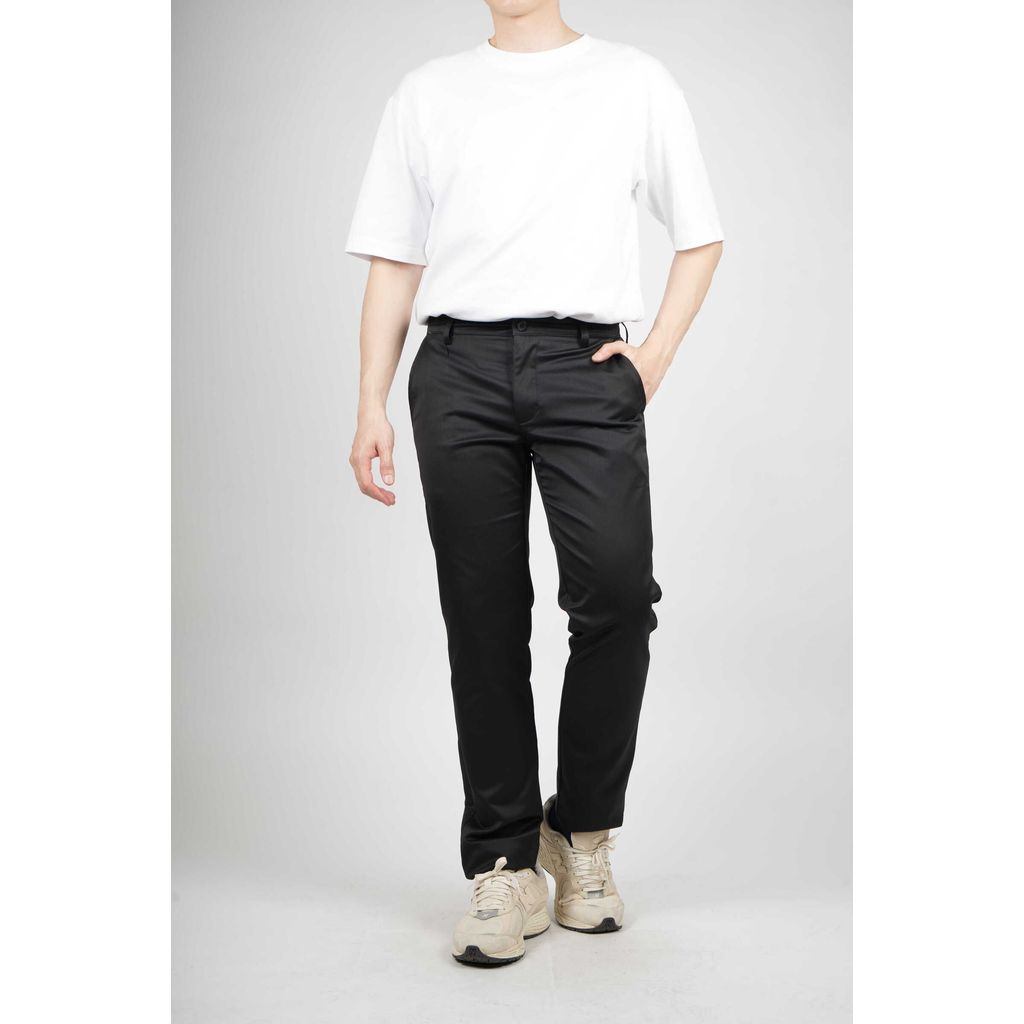 DAPPER กางเกงผ้าฝ้ายสีดําทรงเข้ารูป - C30471BS