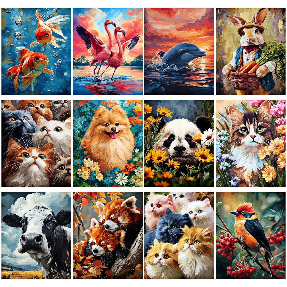 สัตว์น่ารัก / ระบายสีตามตัวเลข / ศิลปะผนัง / ภาพวาดผ้าใบ / ตกแต่งห้องนั่งเล่น / ตกแต่งบ้าน / วอลล์เปเปอร์