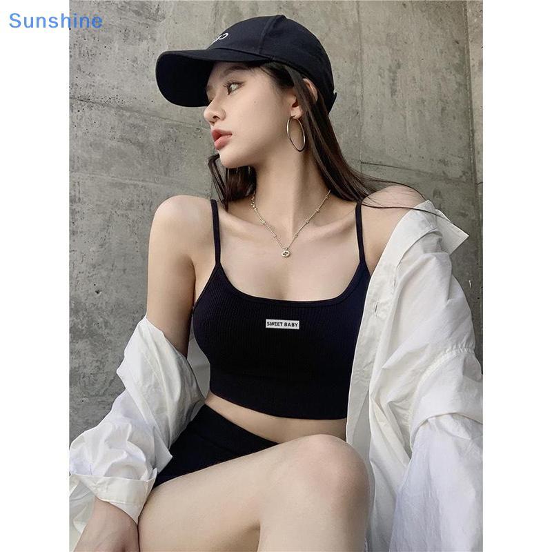 Sun 2 ชิ้นผู้หญิงเสื้อแขนกุดกีฬากางเกงขาสั้นเอวสูงเกาหลีเซ็กซี่ผ้ายืด VN