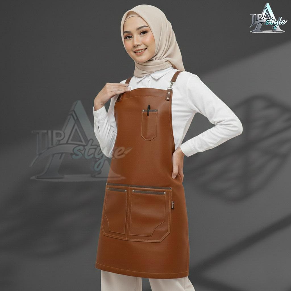 สไตล์ ATIP[COOL หนัง APRON ผลิตภัณฑ์ทําอาหารPRINTS สําหรับผู้ชายและผู้หญิงวัสดุหนัง Barista ผ้ากันเป
