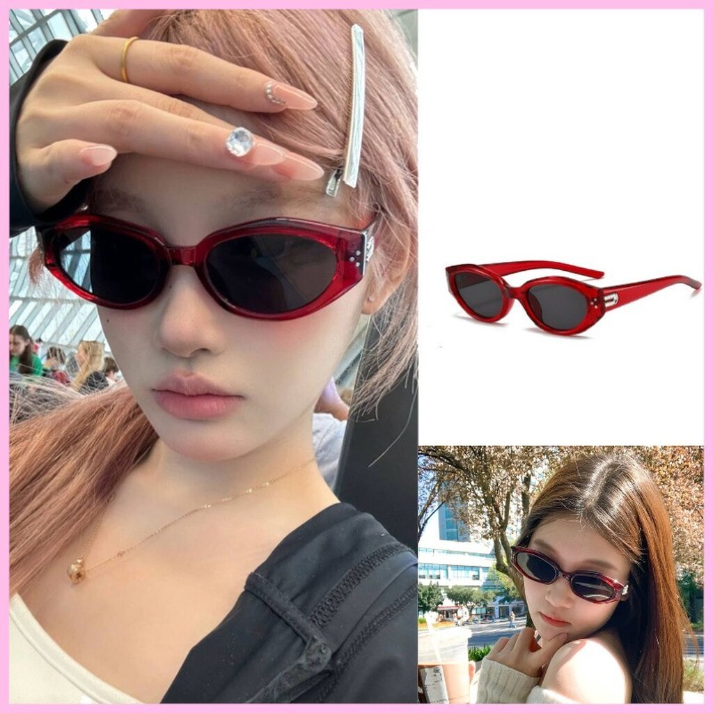 เเว่นตาเเฟชั่น เเว่นตากันเเดด ทรงวงรี แดง V31