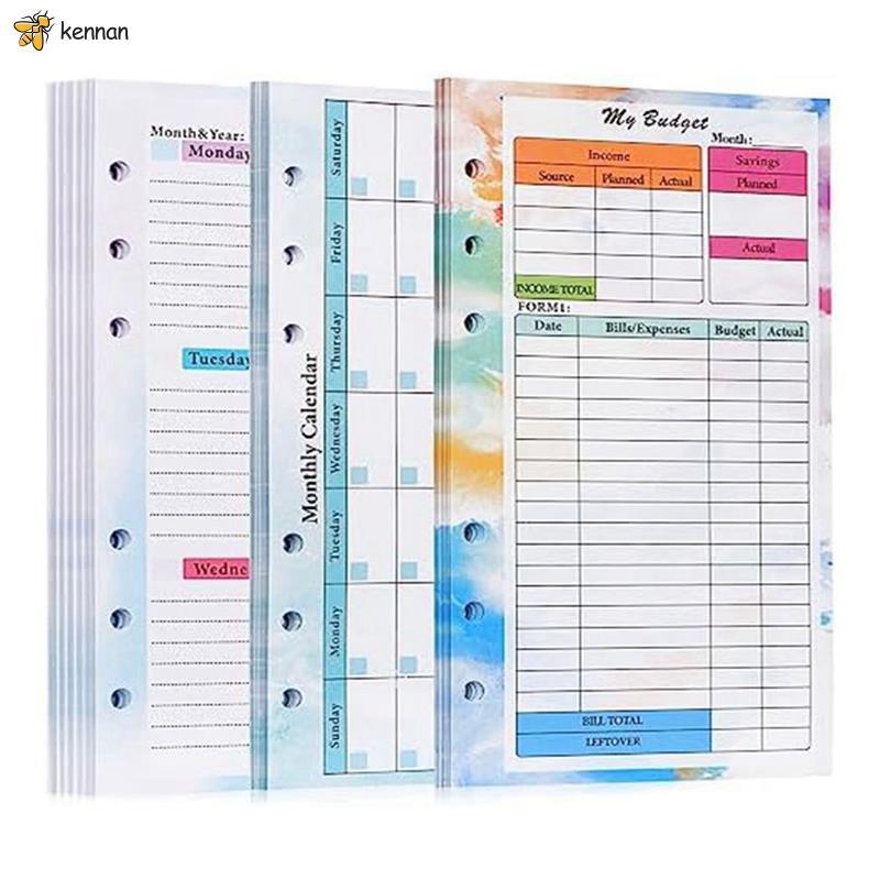 82 แผ่น A6 Budget Planner Refill Notepad Planner Notepad 6 หลุมสําหรับ A6 Binder Cover บันทึก A kenn