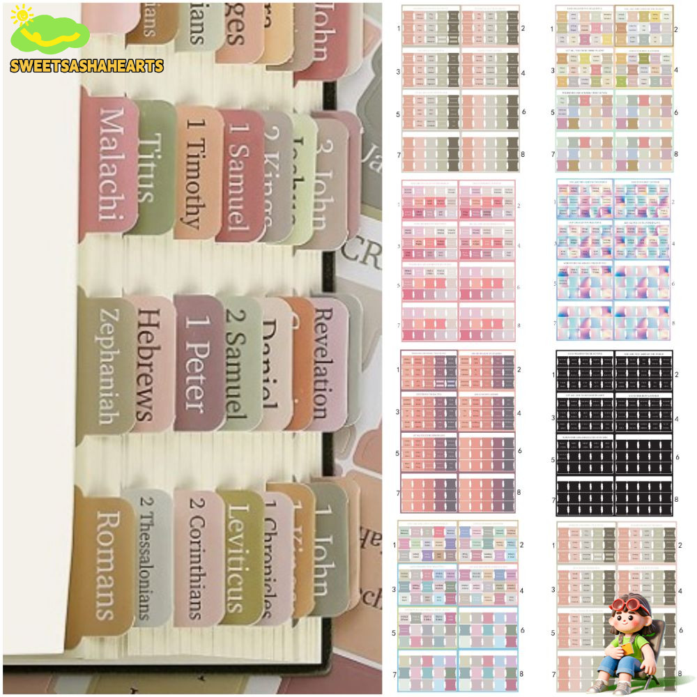 SWEE 120PCS Boho Bible Tabs, แท็บพระคัมภีร์ลามิเนตที่มีสีสัน, การนําทางง่ายหลายสี Self กาว Bible Stu