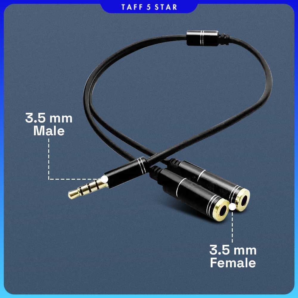 Overfly Splitter AUX 3.5mm Male to 3.5mm Female Headphone Mic 37cm - AV114