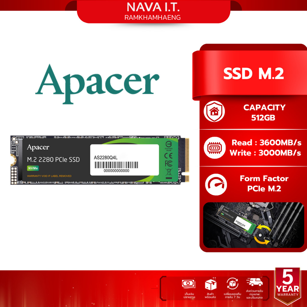 Apacer SSD M.2 (เอสเอสดี) PCle Gen4x4 512GB AS2280Q4L-1 (AS2280Q4L)