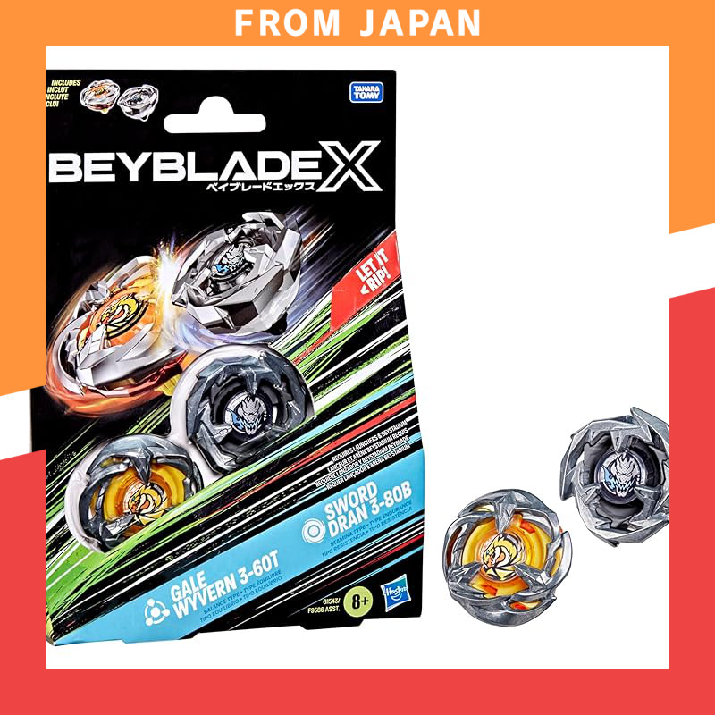 Beyblade X Gale Wyvern 3-60T & Sword Dran 3-80B Dual Pack Set with 2 Right-Spin Tops - Authentic Tak